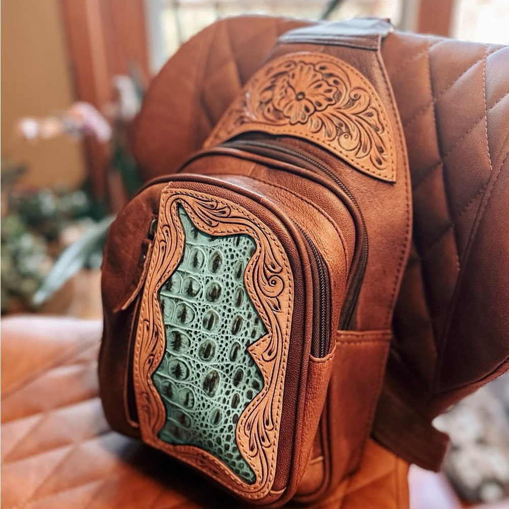 American Darling Brown and Teal Leather Backpack